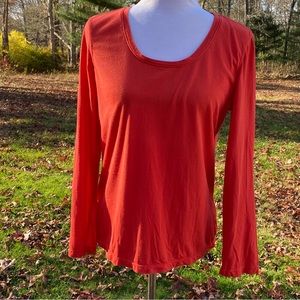 NEON BUDDHA TOP TEE SHIRT LONG SLEEVE SCOOP NECK RED ORANGE COTTON SIZE M